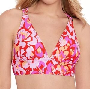 Salt + Cove Red and Pink Bikini Top with Artistic Floral Design, Juniors XS